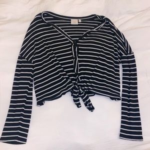 Stripe long sleeve front knot shirt